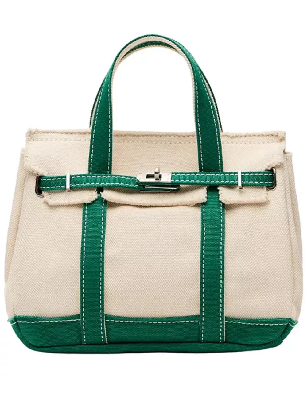 Macy's Cream Canvas Mini Tote with Green Trim - Picture 3 of 5